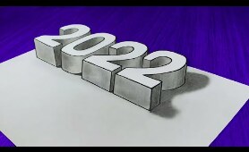 3D 2022 Drawing | New Year 2022 easy 3D Drawing