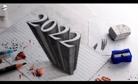 How to Draw 2022 Numbers 3D Trick Art on Line Paper: NARRATED Step-by-Step Anamorphic Drawing