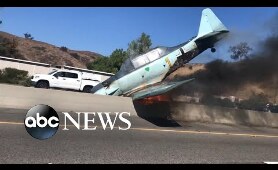 Vintage plane crashes on busy Los Angeles freeway